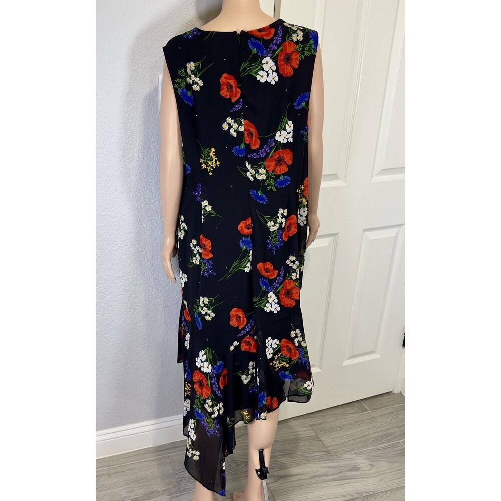 CALVIN KLEIN Women's Asymmetrical Hem Floral Printed Chiffon Midi Dress 16W - Picture 4 of 10